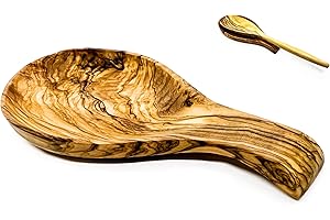 Kityemo Olive Wooden Spoon Rest Cooking Spoon Holder Organizer Heat-Resistant Wood Utensil Rest, Spoon Holder for Stove Top, Kitchen Utensil Holder for Ladles,Turner,Brush,Spatula& More
