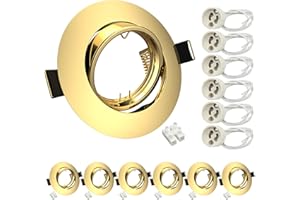 Wondlumi 6X GU10 Downlights for Ceiling Round Gold Metal Mounting Frame for Recessed Ceiling Lights 360° Tilt Swivel GU10 Spotlight Fittings 240V, Outer Diameter: 90mm, Cutout: 68-85mm, No Bulbs