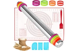Kimigo Rouleau à Pâtisserie Réglable en Acier Inoxydable avec Anneau et Tapis Antiadhésif