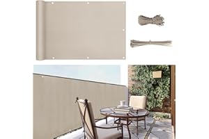 Sunula Balkon Sichtschutz Blickdicht 90x600cm, PES Balkonverkleidung Windschutz Ohne Bohren, Balkonsichtschutz mit Nylon Kabelbinder und Kordel, Patentierte Reißfeste Ösen, Wetterfest, Taupe