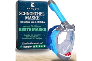 ‎KHROOM Khroom Schnorchelmaske Kinder 3 - 10 Jahre | TÜV geprüft & CO2 sicher | Vollgesichtsmaske / Tauchmaske Kinder ganzes Gesicht | Tauchermaske mit Tragetasche