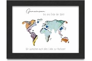 TOOZEN Weltkarte Geldgeschenk Hochzeit, Hochzeitsgeschenke für Brautpaar, Weltkarte Geldgeschenke Verpackung Bilderrahmen, Flitterwochen Geschenk, Hochzeit Geschenke Geld für Brautpaar, Urlaub, Reisen