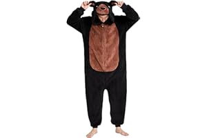 Loiahoer Unisexe Costume d'ours Onesie Pyjama Costume Déguisement Peluche Ours Combinaison Pyjama,Animaux Carnaval Cosplay Costume de Halloween pour Femmes Hommes