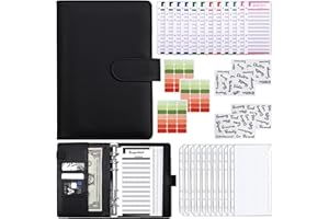 Meekye Raccoglitore pianificatore budget A6, raccoglitore denaro con 10 tasche raccoglitore A6, 12 fogli budget, 4 adesivi, 3 etichette adesive, raccoglitore budget con scomparto denaro, libretto di r