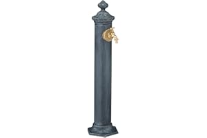 Relaxdays Standing Fountain Antique, HWD: 84 x 21.5 x 25, Water Tap Garden, Terrace, Ornamental, Dark Grey, Cast iron, 84 x 21.5 x 25 cm