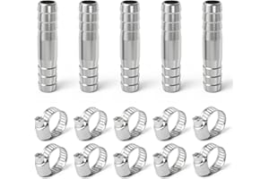 ERGAOBOY 5 pièces 19 mm raccord à barbelure en acier inoxydable 304, raccord union, adaptateur droit avec collier de serrage pour air, eau et carburant