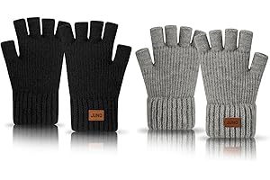 VEGCOO 2 Pares Guantes sin Dedos, Guantes Invierno Hombre y Mujeres Guantes Termicos Cálidos Tejidos, Adecuados para Trabajar, Correr, Ciclismo y Conducir