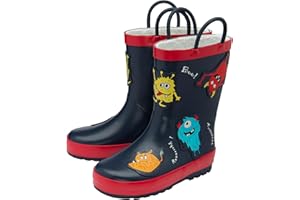 NorthSole Kids Wellies Boys & Girls Childrens Rubber Wellington Boots With Easy Pull On Handles Fleece Lined