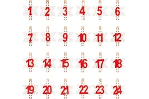 BOFUNX 24pcs Clips per Calendari dell'Avvento Numeri 1-24 Mollette in Legno con Numeri dell'Avvento 1-24 Fai da Te Conto alla Rovescia Decorazioni Natalizie