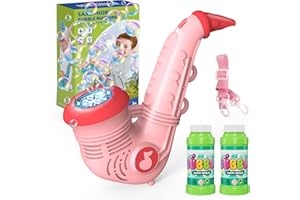 Panamalar Saxofón Máquina de Burbuja, Maquina Pompas Jabón Automática Portátil para Niños 10000+ Burbuja por Minuto con 2 Soluciones/Cuerda Desmontable para Fiesta Verano Al Aire Libre, Rosa