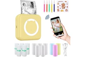 ZAKVOP Mini Thermal Photo Printer - Wireless Pocket Printer for School, Home, Lists, DIY Doodle Dash, Photos Printing - Yellow
