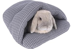 Fohuanky Cozy Small Pet Cave Bed Semi-Enclosed Hideout for Rabbits Guinea Pigs Hamsters Kittens Washable Portable Snuggle Winter Nest (Grey, M)