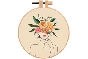 JSRQT Femme Kit de Démarrage de Broderie, DIY Point de Croix Kit avec Cerceaux de Broderie,Embroidery Cross Stitch Starter pour Débutant