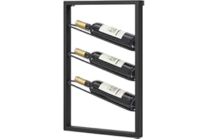 Atahome Camellia Wine Rack for 3 Wine Bottles Black Metal Wall Mounted Wine Holder and Storage Unit for Kitchen, Dining Room, Bar, Lounge 60x40x7 cm