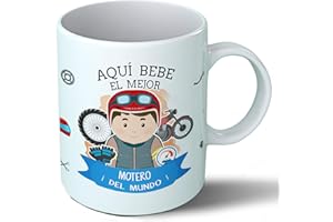 Planetacase - Taza Motero - Regalo Original - Cerámica 330 mL - Taza Desayuno Apta para Microondas y Lavavajillas - Motos - Resistente a Lavados