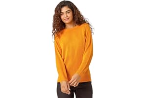 Roman Originals Soft Jumper for Women UK Ladies Winter Autumn Sweater Knit Knitwear Round Crew Neck Top Plain Lightweight Comfy Long Sleeve Split Hem Everyday Daywear