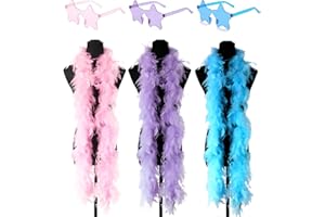 SEESUNO 3 Pcs 2M Feather Boa with 3 Pcs Star Shaped Glasses, Feather Boas Multipack for Dance Performances Party Dance (Pink, Purple, Bule)