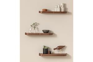 Kazai.® Étagère Murale Set 'Toke' | 3 Tablette Murale en Placage Bois Véritable | Étagère Flottante pour Décoration Murale et Rangement en Salle de Bain, Salon, Cuisine, Chambre et Plus | Noyer