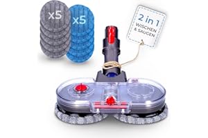 Wessper Elektryczna Głowica Mopa do Dyson V15 V11 V10 V8 V7, Nasadka do mopa Odkurzacz Wyjmowany Zestaw Zbiornika na Wodę z Nakładkami do Mopa 10 (5x szary + 5x niebieski) i Wyjmowany Zbiornik na Wodę