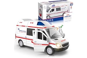 OTTO CAR Otto Ambulance, Pull-Back Metal Strong Ambulance, Doors Open & Close, Lights & Sirens, Interactive Kids Toy - for Boys & Girls Age 3 and Up