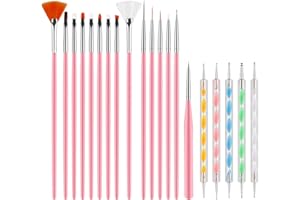MENGH-SHOP Pędzelek do paznokci akrylowy do malowania paznokci DIY Nail Art narzędzie do rysowania paznokci do salonu domowego użytku domowego 15 sztuk różowa szczotka 5 sztuk pisaków do kropkowania