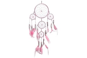 Pink Pineapple Atrapa Sueños Pequeña Bohemio: Arte de Pared de Dreamcatcher Colgante Ético con Plumas y Cuentas, de Color Rosa con Diseño de Ganchillo Tradicional - 12cm de Ancho, 35cm de Largo