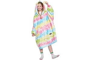 Catalonia Classy Übergroße Fleece Hoodie Decke, Weiche und Warme Decken Hoodie Kinder, Tragbare Decke with Großer Fronttasche für Teenager, Mädchen und Jungen, Weihnachtsgeschenke, Regenbogensterne