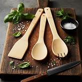 Deconox 3-Piece Bamboo Kitchenware Set &ndash; Natural Wooden Spatula, Spoon and Serving Fork | Nonstick Cookware Friendly, Antibacterial v