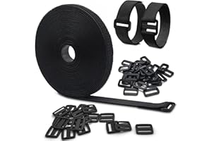 AIRUEEK Fascette a Strappo Da 10 M 50 Fibbie, Fascetta per Cavi a Lunghezza Libera 2 cm Di Larghezza, Hook and Loop Strap,Riutilizzabili Fettuccia Nylon Nero per Casa, Ufficio e Giardino