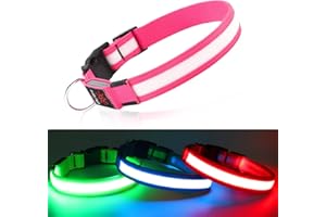 Light up Dog Collar, DQGHQME LED Flashing Dog Collar USB Rechargeable, Glow in the dark Dog Collars for Small Medium Large Dogs, Safety illuminated Dog Collar for Spot Your Dog at Night.