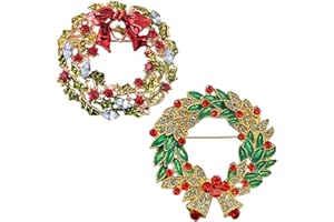 RAINWAY Spillas Natale di Forma Rotonda, Spilla Natalizia in Stile Moda, Spille per Fiori in Cristallo Faux Spilla con Strass Rossi e Bianchi, Vintage Jewelry Broche Pins