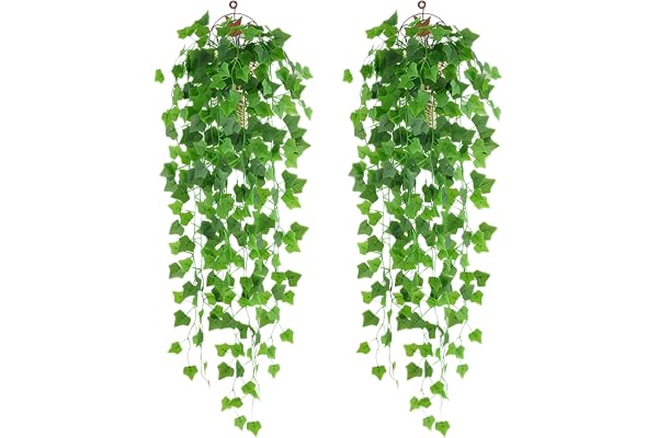 2 stycken konstgjorda hängande växter plastväxter hängande murgröneväxter konstgjorda blommor hängande växter som äkta grön dekoration lämplig för trädgård, bröllop, balkong, hängande korgar