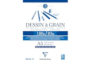 Clairefontaine 96626C Bloc Encollé Papier Dessin à Grain - 30 Feuilles Papier Dessin au Grain Marqué - A5 14,8x21 cm 180g
