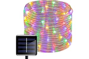 ZVO Cadena de Luces Tira LED Solar Exterior, 10m 100 LEDs Solar Guirnalda Manguera, 8 Modos Iluminación PVC Cuerda Impermeable para Arbol Navidad Fiestas Bodas Jardín Casa(Multicolor)