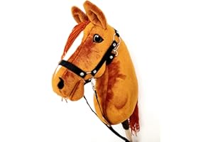HORSE & TOYS Hobby Horse - Cavallo hobby, formato A3 (cavallo su un bastone) completo di stoviglie come nella foto (zenzero)