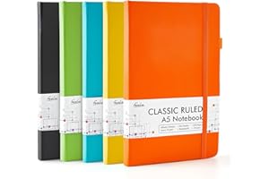 feela Lot de 5 Carnet de Notes A5 avec 5 Stylos Noirs, Carnet A5 Ligné Classique à Couverture Rigide, Carnet de Notes Cuir pour Travail et Prise de Notes, 128 Pages, 120 gsm, Couleurs Unies