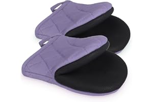 GOLDMEET Ofenhandschuhe, Topflappen Set, 260°C Hitzebeständige Ofenhandschuhe mit rutschfeste Silikon-Oberfläche und Aufhängeschlaufe, Kurze Baumwolle Kochhandschuhe, Dicke Küchenhandschuhe, Backhandschuhe