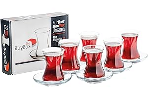 GOSOYO Set di bicchieri da tè e piattini turchi (12 pezzi), tazze da tè persiane arabe (4oz/120ml (12 Pcs)