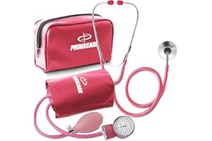 PrimaCare Medical DS-9197-PK Professional Classic Series Manual Adult Size Blood Pressure Kit, Emergency Bp kit with Stethoscope and Portable Leatherette Case, Nylon Cuff, Pink
