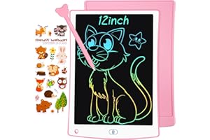 Larkumio Tavoletta Grafica Bambini LCD con Display Colorato 12 Pollici, Tavoletta Scrittura da Disegno Cancellabile per Bambina 3 4 5 6 7 Anni, Rosa