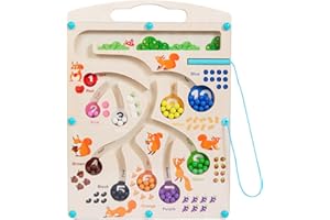 WOKICOR Montessori Jeu de Labyrinthe magnétique Jouet en Bois pour Enfants 2 3 4 Ans, Jeu magnétique Montessori Jouet pour Enfants, développe la motricité et la Reconnaissance des Couleurs, Jeu magné