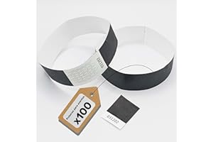 EUROPABAND Juego de 100 pulseras tyvek para identificación en eventos y fiestas – resistentes a las roturas e impermeables (Negro)