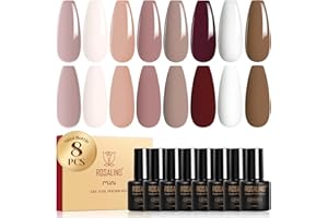 ROSALIND Esmaltes Semipermanentes Marrón, 8 Color Marron Nude Blanco Colores Semipermanentes Uñas, UV LED Pintauñas Semipermanentes Nail Art Manicure Regalo