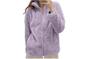GENERIC Fleece Winter Jackets for Women UK Warm Soft Fluffy Coats Causal Solid Color Long Sleeve Full Zip Jacket Elegant Callor Lapel Cardigans Ladies Teddy Fleece Outwear Gifts for Daily Holiday