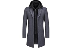 KUDMOL Herren Wolle Trenchcoat Solid Casual gepolstert Outdoor Overcoat Lange Kapuze Warmer Mantel Jacke