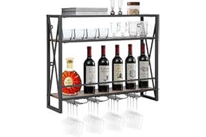 COSTWAY Regał ścienny na wino, 3 poziomy, z metalową ramą, 4 uchwytów na kieliszki, wzornictwo przemysłowe, idealny do domu, baru, kuchni, restauracji