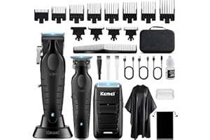 KEMEI Tondeuse à cheveux professionnelle pour homme, tondeuse de barbier sans fil et tondeuse à barbe/cheveux en T, rasoir électrique en aluminium, kit de coupe de cheveux pour homme