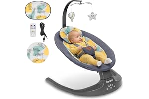 LIONELO Ralf 2en1 balancelle + transat, fonctionnement par télécommande, 12 mélodies programmées, 5 vitesses de balancement, blocage, réglage du dossier, minuterie