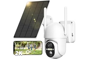 NUASI 2K Cámara Vigilancia WiFi Exterior Solar, 3MP/355° Pan&100°Tilt con Batería Recargable, 20m Versión Nocturna con PIR Sensor, IP65 Cámara Impermeable, Audio Bidireccional