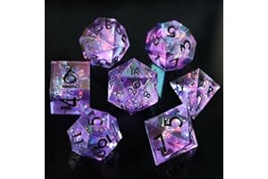 Elifel Opalizujące poszycie DND ręcznie robione kości 7 szt., D&D żywica ostra krawędź wielościenna matryca DND zestaw do lochów i smoków do odgrywania ról gier stołowych z etui na prezent